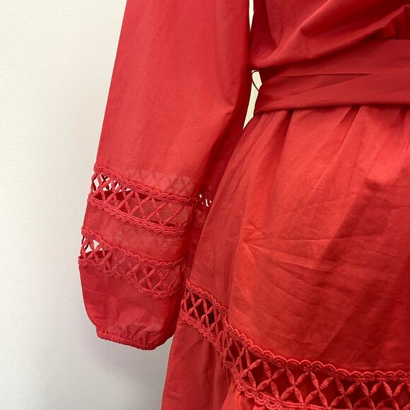Evereve Juliana Coral Dress XS Cayenne Embroidered Lace Ruffle - Picture 4 of 16